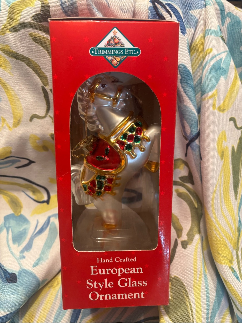Silver Carousel Horse Holiday Ornament with Red & Green Accents